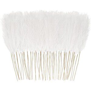 50pcs White Faux Pampas Grass Decor, 21.6" Short Artificial Pompous Grass